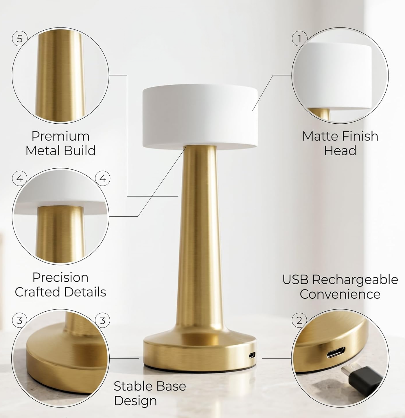 LUMITOP™ Ember Touch LED Table Lamp – Minimal Rechargeable, Dimmable & Cordless LED Light - Image 4